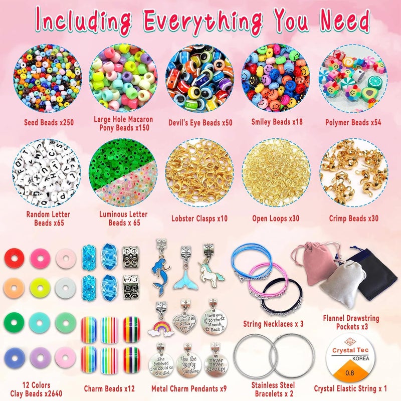 leitait Girls Toys Bracelet Making Kit -3400pcs Charm Jewelry Making Kit Supplies,Unicorn/Mermaid Crafts Birthday Christmas Gifts for Girls Ages 5 6 7 8 9 10 11 12 Years Old - Image 4
